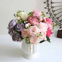 Artificial Flowers Bouquet Silk Rose Vase for Home Decor