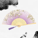 Chinese Japanese Silk Folding Fan Wooden