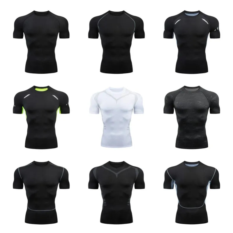 Men Short Sleeve Rash Guard Compression Shirt