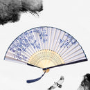 Chinese Japanese Silk Folding Fan Wooden