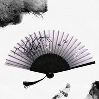 Chinese Japanese Silk Folding Fan Wooden