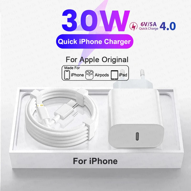 PD 30W Quick Charger For iPhone/iPad Type-C to Lightning