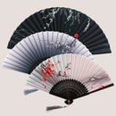 Chinese Japanese Silk Folding Fan Wooden