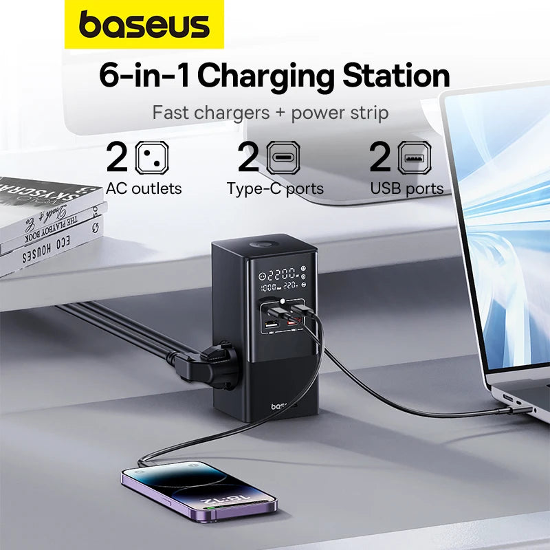 100W Fast USB Charger 6 in 1 Power Strip Desktop Charging Station