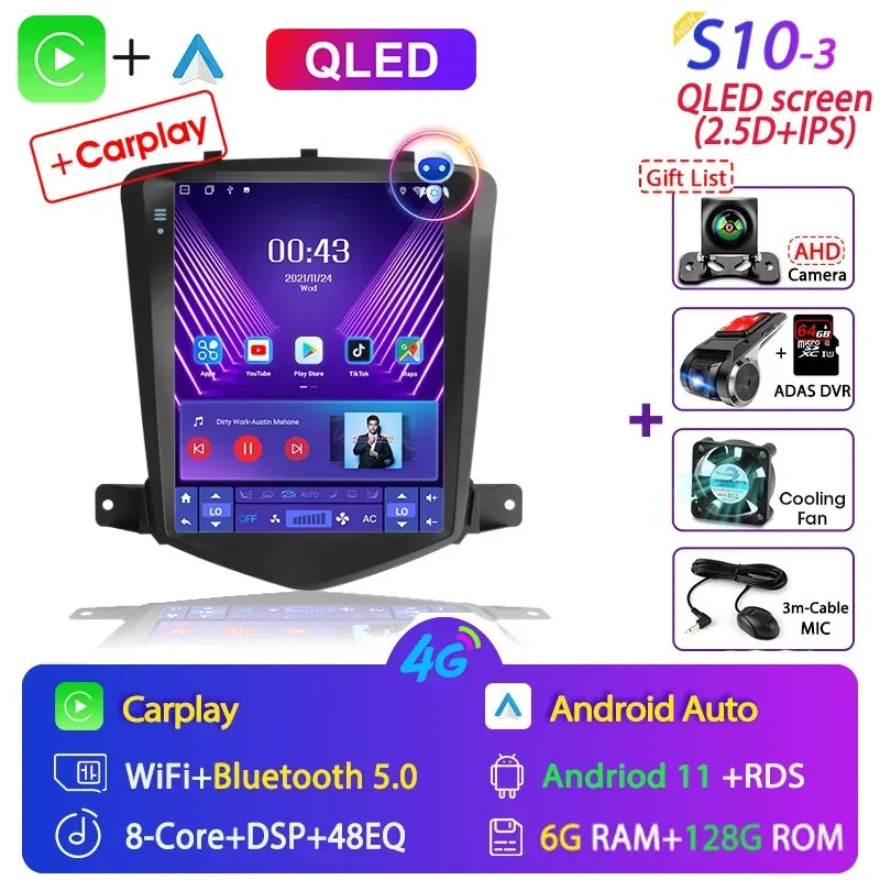 Chevrolet Cruze 2008-2014 Carplay Android 12 Car Radio