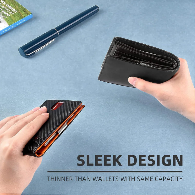 Rfid Leather Men Wallet Carbon Fiber Slim