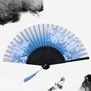 Chinese Japanese Silk Folding Fan Wooden