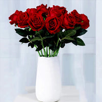 (5 Pieces) Artificial Flowers Bouquet Red Velvet Fake Rose Flowers