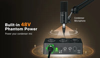 Sound Mixer for Condenser Microphone with Gain Knob,Audio interface with 48V Phantom Power