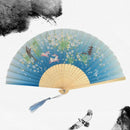 Chinese Japanese Silk Folding Fan Wooden