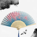 Chinese Japanese Silk Folding Fan Wooden