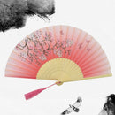 Chinese Japanese Silk Folding Fan Wooden