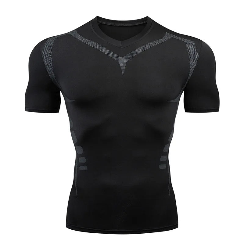 Men Short Sleeve Rash Guard Compression Shirt