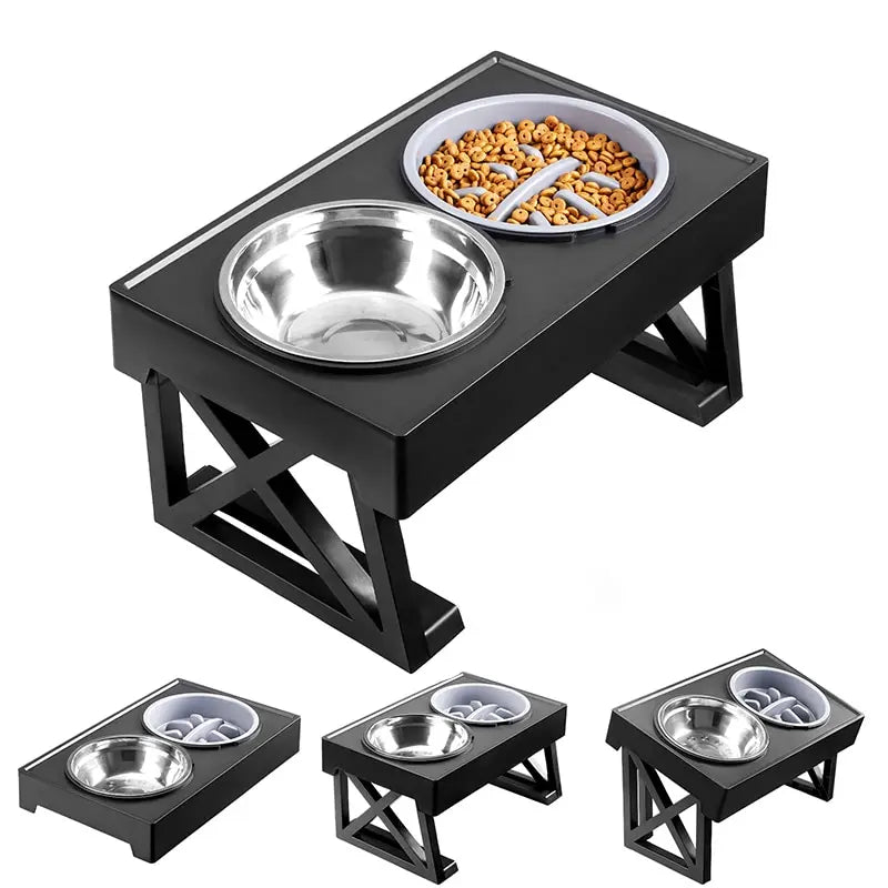 Dog/Cat Double Elevated Bowls, Adjustable Height