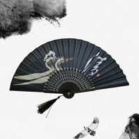 Chinese Japanese Silk Folding Fan Wooden