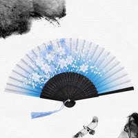 Chinese Japanese Silk Folding Fan Wooden