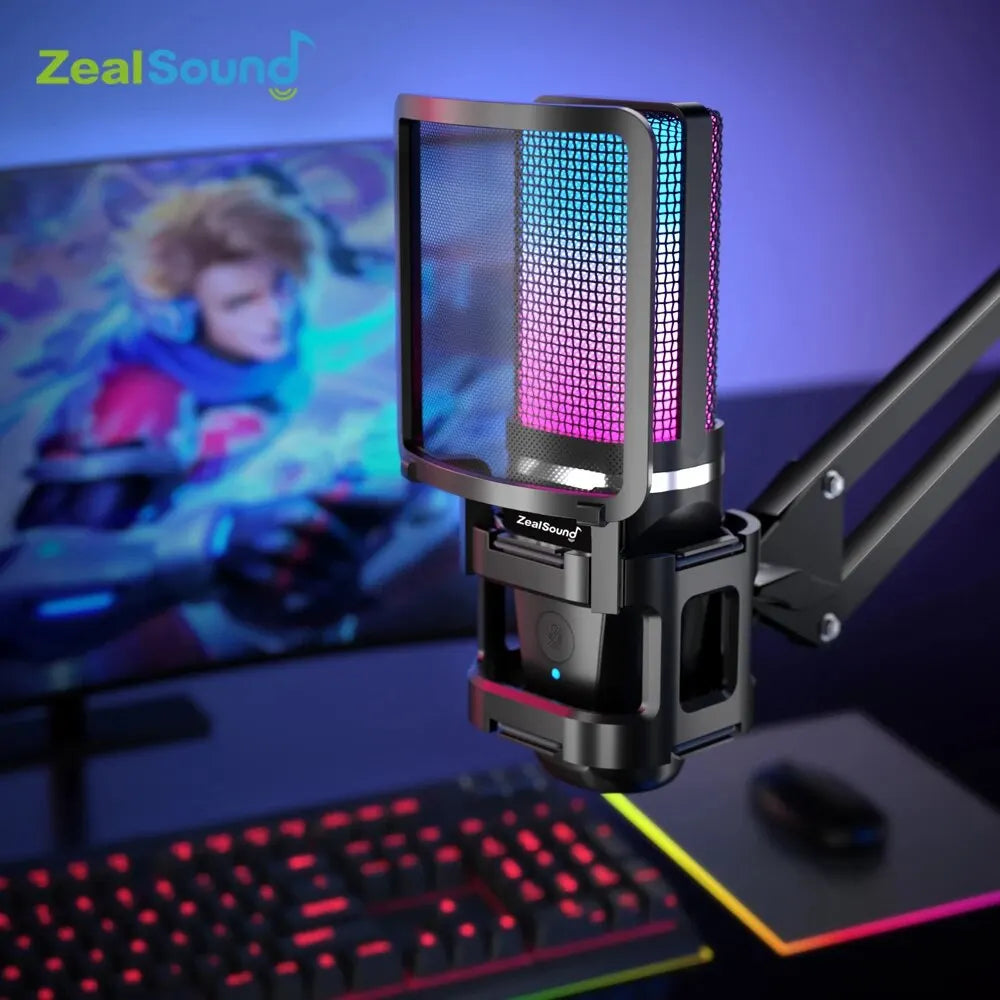 RGB Recording Microphone With Articulated Arm/USB Condenser Mic