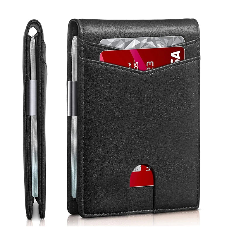 Rfid Leather Men Wallet Carbon Fiber Slim