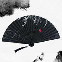 Chinese Japanese Silk Folding Fan Wooden