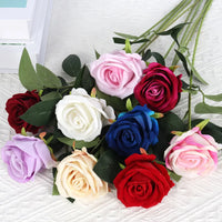 (5 Pieces) Artificial Flowers Bouquet Red Velvet Fake Rose Flowers