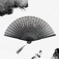 Chinese Japanese Silk Folding Fan Wooden