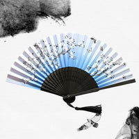 Chinese Japanese Silk Folding Fan Wooden