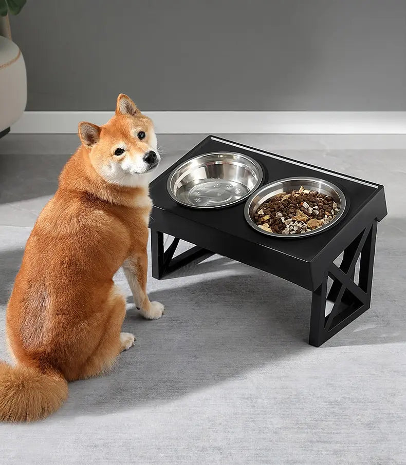 Dog/Cat Double Elevated Bowls, Adjustable Height