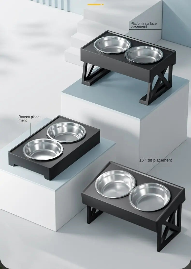 Dog/Cat Double Elevated Bowls, Adjustable Height