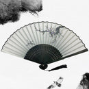 Chinese Japanese Silk Folding Fan Wooden