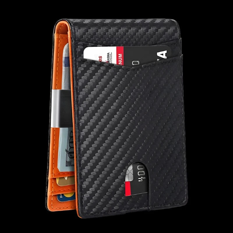 Rfid Leather Men Wallet Carbon Fiber Slim