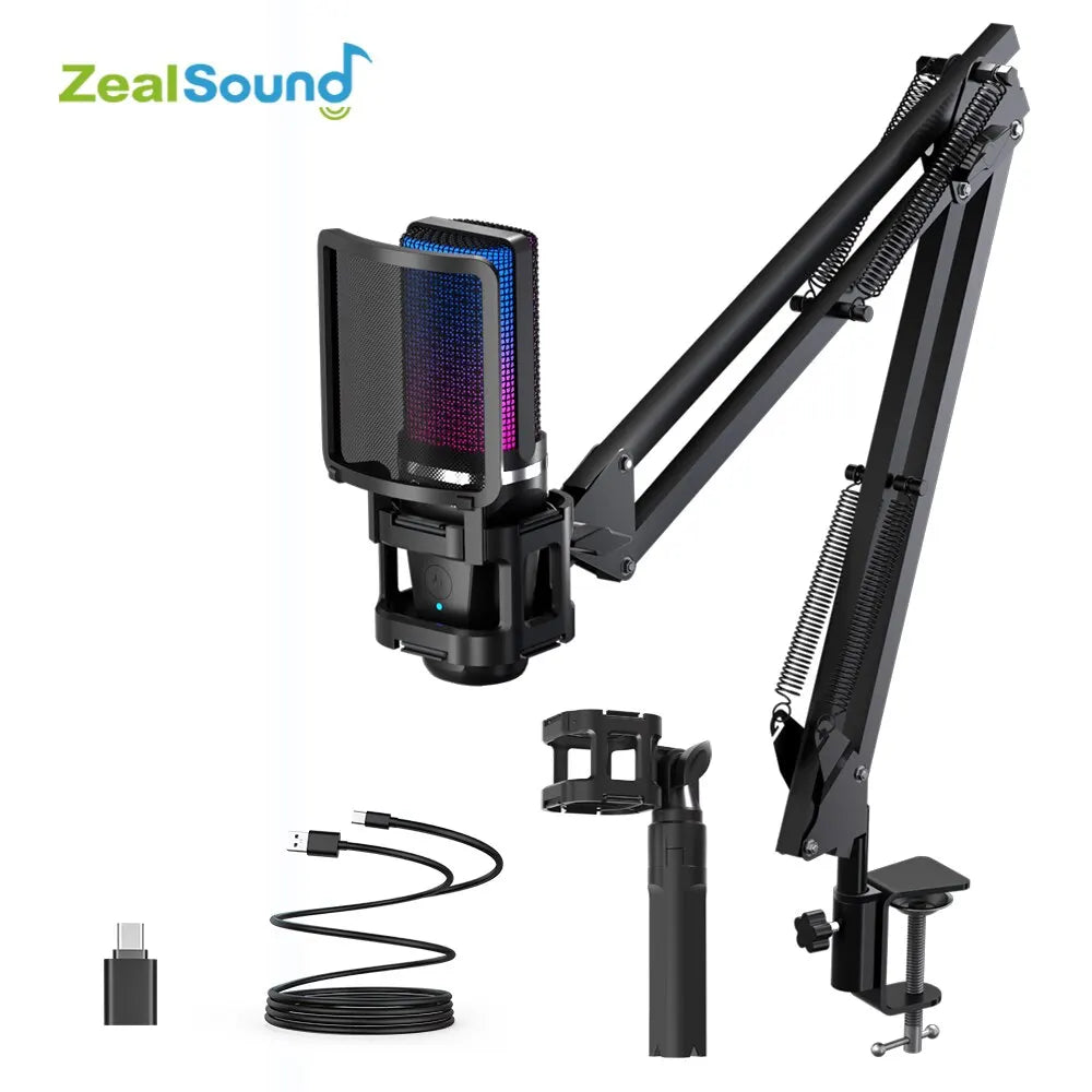 RGB Recording Microphone With Articulated Arm/USB Condenser Mic