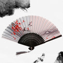 Chinese Japanese Silk Folding Fan Wooden