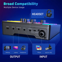 Gaming Audio Mixer,Streaming 4-Channel RGB Mixer with XLR Microphone Interface