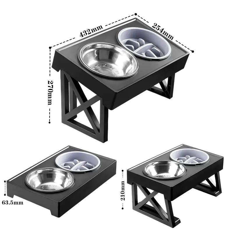 Dog/Cat Double Elevated Bowls, Adjustable Height